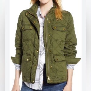 J. Crew Green Quilted Downtown Women’s Utility Jacket with Gold Accents